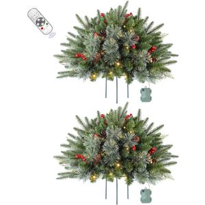 2 Pack 24 Inch Lighted Outdoor Christmas Tree with Dual Color LED Lights, Remote Control Battery Operated Pre-lit Pathway Urn Filler, Christmas Porch Decorations for Home, Porch & Yard (Green)