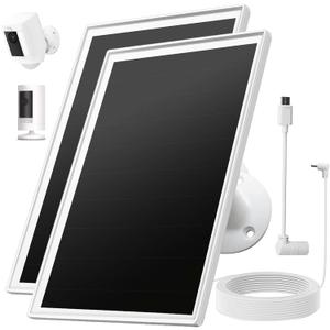 Solar Panel Charger for Ring Camera, Compatible with Ring Stick Up Cam Battery, Ring Spotlight Plus/Pro Battery, Waterproof, 5V 6W Fast Charging (White 2Pack)