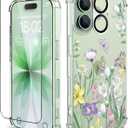 for iPhone 17 Case,[3 in 1] with Screen Protector & Camera Lens Protector, Flower Pattern Design,Clear Soft Shockproof Slim Floral Phone Cover for Women Girls 2025 6.3" (Lotus Summer)