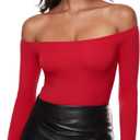 INLYRIC Women's Inbarely Soft Off The Shoulder Double Lined Long Sleeve Tops Going Out Slim Fitted Sexy Trendy T-Shirts XL