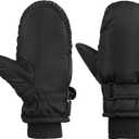 American Trends Toddler Winter Mittens Waterproof Boy Ski Gloves Warm Fleece Snow Mitten for Baby Boy Girl Cold Weather (S, Fits 2-4 years), Pure Black
