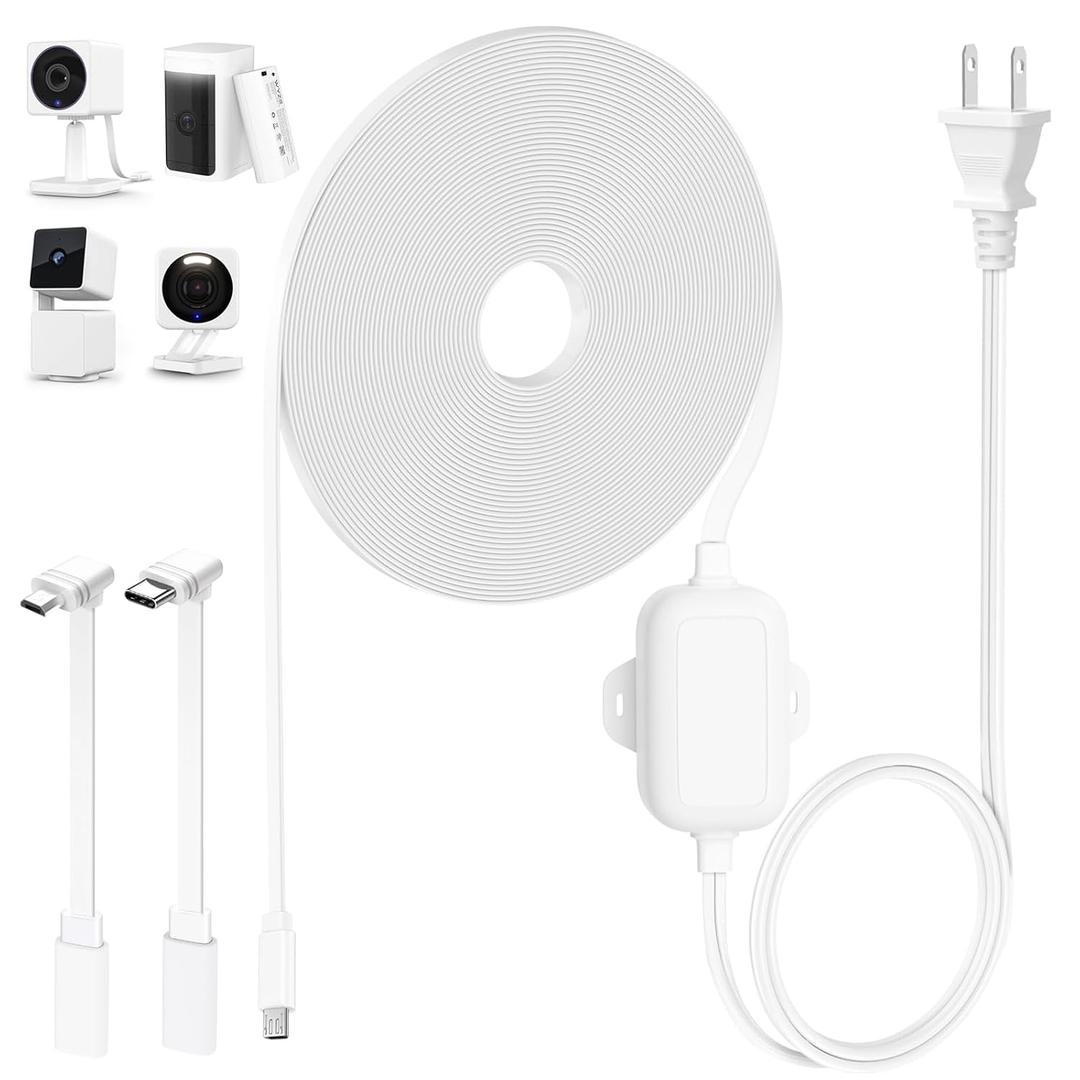 50Ft/15m Outdoor Power Adapter Compatible with Wyze Cam Pan V4, Solar/Duo Cam Pan, Battery Cam Pro/Pan V3,OG, Replace for WYZE Plug, Waterproof Flat Cable Charge Your Camera-White