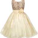 Acecharming Girls Dresses Sequin Flower Girls Party Dress Bridesmaid Ball Gown Wedding Tulle 3-10 Years (8-9 Years, Golden)