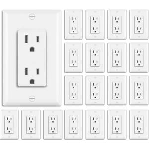 BESTTEN 20 Pack 15 Amp Decorator Wall Receptacle Outlet, Non-Tamper-Resistant, Wallplate Included, 15A/125V/1875W, UL Listed, White