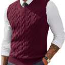 PJ PAUL JONES Men's Sweater Vests V Neck Cable Twist Knit Sleeveless Vests Casual Pullover Sweater (Large, Wine Red)