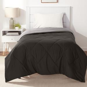 Amazon Basics Comforter Blanket Twin/Twin XL, Reversible Lightweight Microfiber All Season Blanket, Black/Grey