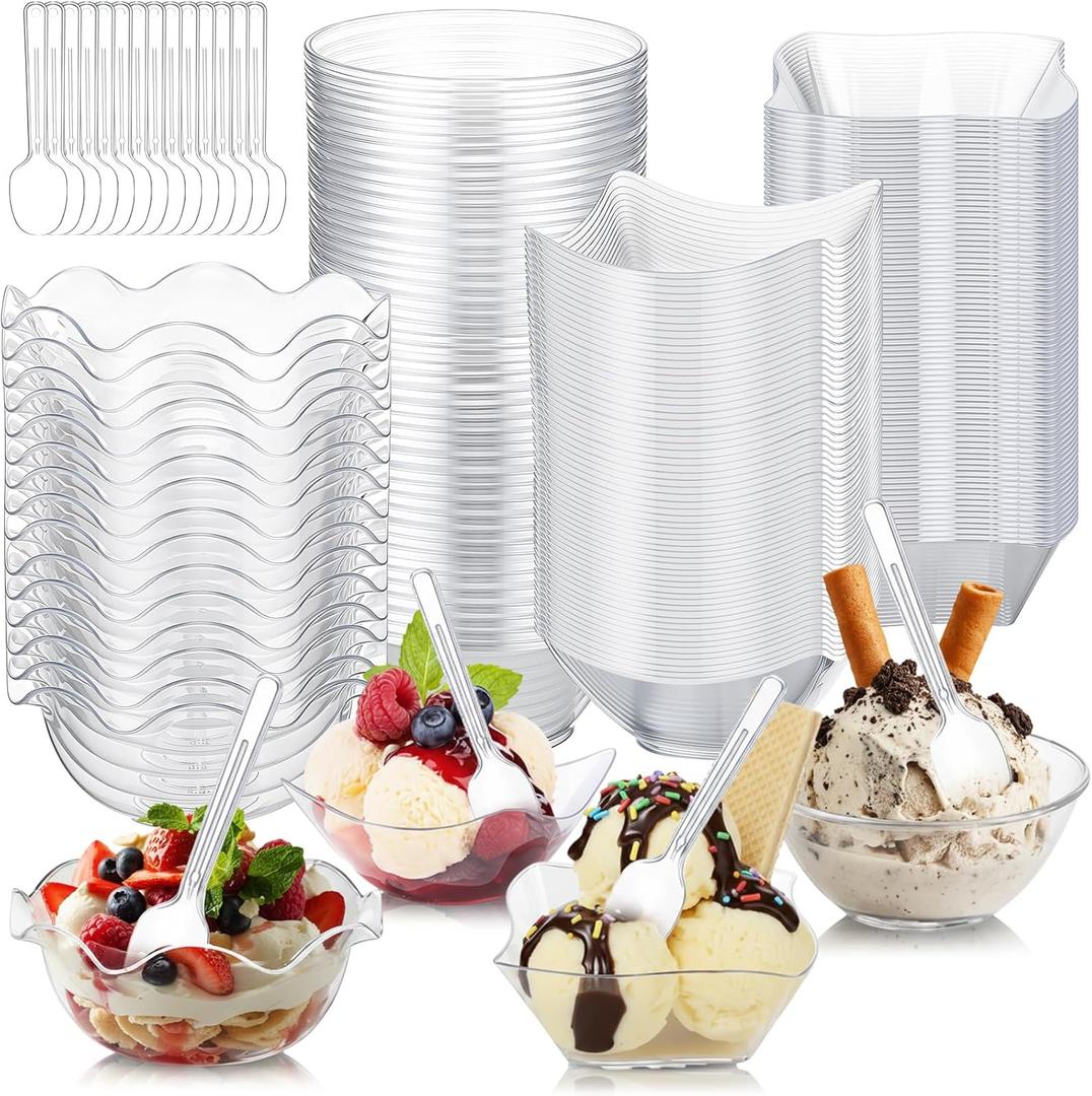 280 Packs Mini Dessert Bowls with Spoons 3/5 /6 oz Clear Disposable Small Party Serving Plastic Cups for Appetizers, Salad Nuts,Ice Cream, Candy, Fruits,Home Wedding or Event Party