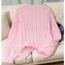 GORGLITTER Women's Cable Knit Chunky Sweater V Neck Long Sleeve Cozy Pullover Jumper Top Pink XX-Large