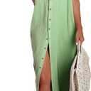 Dokotoo Womens Casual Short Sleeve Side Split Button Down Long Kimonos Cardigans Swimsuit Cover Ups Summer Beach Dress (Green, S)
