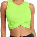 Sanutch Yoga Crop Tops Dance Tops Fitted Workout Crop Tops Yoga Tank Tops Athletic Sports Shirts for Women (X-Small, Neon Yellow)