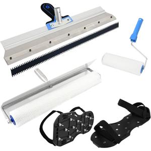 Self-Levelling Cement Tool Kit,Spike Roller for Self Leveling Cement,Epoxy Floor Tools,Roller Brush,Floor Construction Roller Spiked Shoes,Stainless Steel Scraper Self-Leveling Rake(Blue)