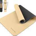 Gruper Yoga Mat Non Slip, 72"L x 24"W x 0.24"/0.32"TH, Anti-Tear Exercise Mat with Carrying Strap and Bag, Pro TPE Yoga Mats for Women, Workout Mats for Home, Pilates and Floor Exercises, Beige & Black