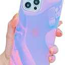 KERZZIL Cute Holographic Compatible with iPhone 14 Pro Rectangle Case (2022) 6.1-inch, Slim Colorful Glossy Soft TPU Silicone Protective Durable Cases Cover for Women Girls Blue Purple