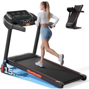 Renestar Treadmill for Home, Foldable Treadmills with 0%-15% Auto Incline, 3.0HP Brushless, 300 LBS Capacity, LED Display, Pulse Monitor, Bluetooth Speaker