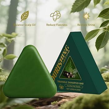 Triangle Solid Shampoo Bar with Peppermint & Platycladus Orientalis Leaf Extract, Strengthens Hair, Reduces Breakage, Controls Oil, Adds Volume, 120g 