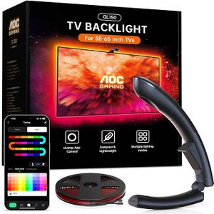 AOC TV LED Backlight, TV Lights That Change with TVs for 55-65 inch Screen, RGB Strip Lighting with Sensor, Syncs Behind The Monitor, Smart App Control, Movie Game Music & DIY Mode, 14.8FT