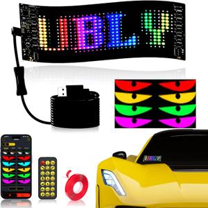 Custom LED Sign for Car, DIY LED Eye for Car Windows, Flexible Programmable U-BER Sign Bluetooth App & Remote Control Custom Text Messages Huge Bright Advertising Signs (7'' x 3'')
