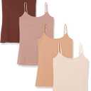 Amazon Essentials Women's Slim-Fit Camisole for Layering and Everyday Wear, Pack of 4 (Blush/Brown/Dark Brown/Dark Camel)