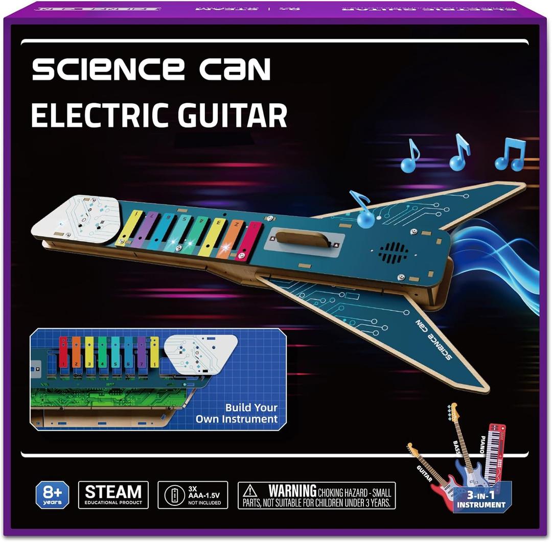 Science Can STEM Science Kit for Kids Age 8-12, DIY Electronics Guitar Building Kit, 3D Wooden Puzzles Musical Instruments, Engineering Kits Birthday Gift for Boys & Girls Ages 8+