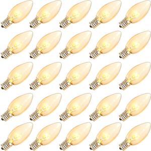 Abeja 25 Pack C9 Incandescent Replacement Bulb C9 Christmas Light Bulb for Holiday Party Christmas Decorative String Light E17 Intermediate Base 7w Clear Bulb