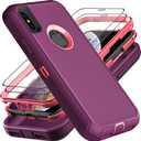 for iPhone X Case/iPhone Xs Case, Military Grade 3 in 1 Heavy Duty Shockproof/Drop Proof/Dust Proof Case with 2Pcs Tempered Glass Screen Protector (Purple/Pink)