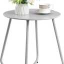 HollyHOME Round Metal Side Table, Rust-Resistant Patio Small Plant Stand, Outdoor 17.32'' Portable End Table for Balconies, Gardens, Living Rooms and Bedrooms, Grey