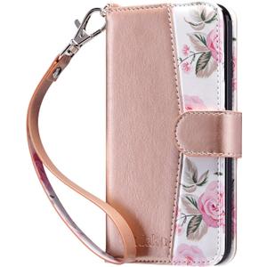 ULAK for iPhone SE 3(2022)/SE(2020)/8/7 Wallet Case with Card Holder, Premium Floral PU Leather Flip Case with Kickstand Card Slots,Wrist Strap, Durable Shockproof Cover 4.7 Inch(Rose Gold)
