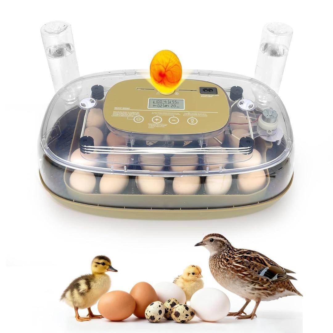 Gen III - 24 Egg Automatic Incubator, Stage-Based Adaptive Humidity with Auto-Refill, Stable Temp Control, Flexible Spacing, Adjustable Auto Turning & Lockdown, Custom Incubation Days, Candler, Alarm