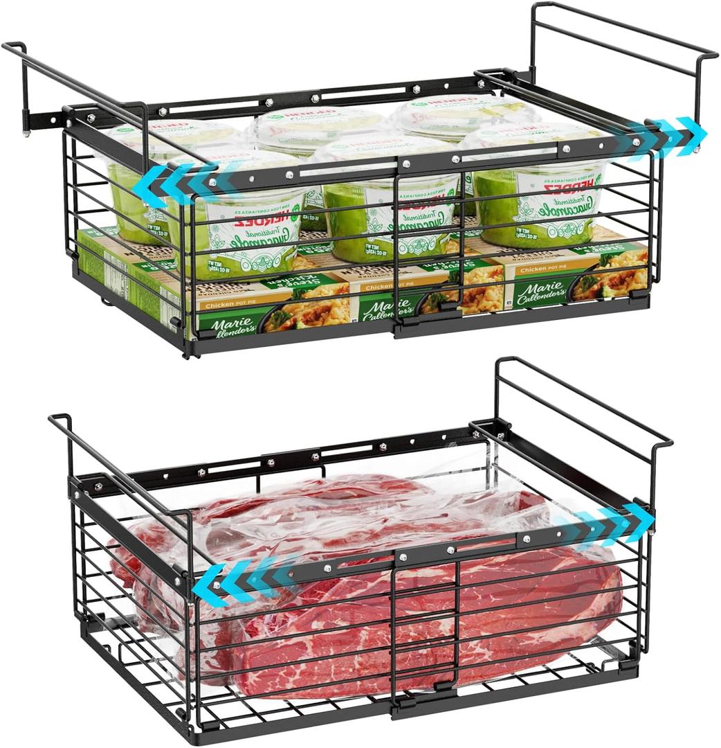 iSPECLE Large Chest Freezer Organizer Bins - 17.5" to 22.6" Expandable Length Baskets for Deep Freezer, Fit 10 to 20 Cu.FT, 2 Pack Adjustable Hanging Chest Freezer Basket, Black iSPECLE Large Chest Freezer Organizer Bins - 17.5" to 22.6" Expandable Length Baskets for Deep Freezer, Fit 10 to 20 Cu.FT, 2 Pack Adjustable Hanging Chest Freezer Basket, Black