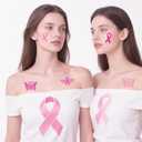 4 x Breast Cancer Face Tattoos Temporary Decal Glitter Pink Ribbon Breast Cancer Awareness Cheer Stickers for out Cheer Body Sports Accessories Dance Party (pink190