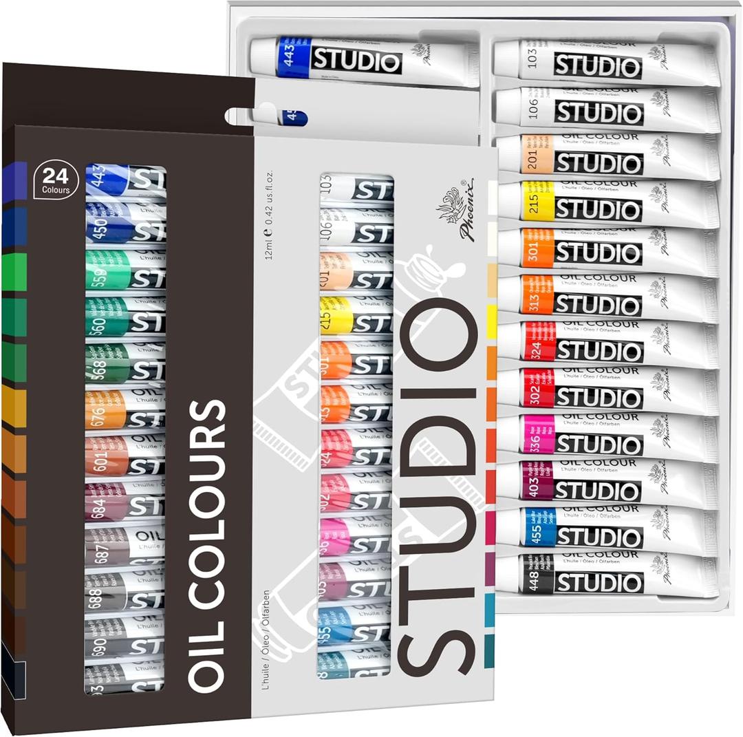 PHOENIX Oil Paint Set - 24x12ml/0.4 Fl Oz Tubes, Non-toxic Oil Based Paints for Canvas Crafts, Oil Painting Supplies for Artists, Adults & Beginners