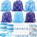 Capoda 86 Pcs Winter Party Favors Birthday Supplies 12 Snowflake Drawstring Bags 12 Silicone Bracelets 12 Keychains 50 Stickers for Christmas Winter Party Supplies Holiday Gifts Goodie Bag Stuffers