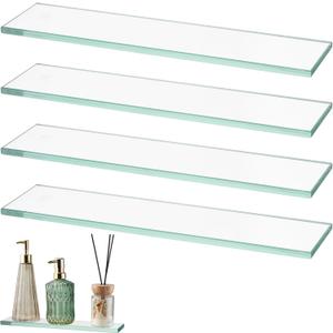 Leinuosen 4 Pack Medicine Cabinet Shelves Replacement 13 Inch Bathroom Cabinet Shelf Medicine Shelves Suitable for Bathroom Living Room Kitchen Wall Mounted and Hanging(Glass)