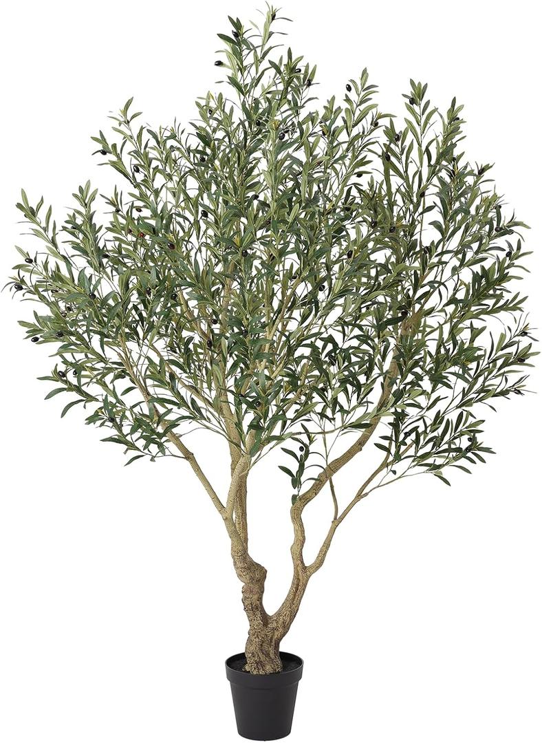 Olive Tree Artificial Indoor 7ft - UV Resistant Large Fake Plants - Realistic Faux Olive Tree in Pot - Tall Artificial Plants Outdoor for Home, Patio, Living Room, Office Decor,VN138 (Green)