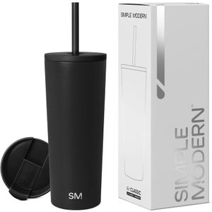 Simple Modern Insulated Tumbler with Lid and Straw | Iced Coffee Cup Reusable Stainless Steel Water Bottle Travel Mug | Gifts for Women Men Her Him | Classic Collection | 24oz | Midnight Black