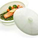 Microwave Steamer Cooker Collapsible Bowl Silicone Baked Potato Cookware with Handle Lid for Vegetables Fish Prep Meal Food with Removable Rack BPA Free Easy to Store Freezer Dishwasher Safe Aqua