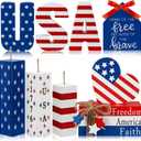 FoldTier 11 Pieces Memorial Day Table Decoration 4th of July Tiered Tray Decorations Patriotic Wooden Book Sign Firework Centerpiece Red White and Blue Tabletop Decor for Home 250th Anniversary