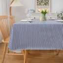 Pioggia Vinyl Tablecloth with Flannel Backed Waterproof Oil-Proof PVC Table Cloth Stain-Resistant Wipeable Easy Care Table Cover for Indoor and Outdoor (Blue Stripe, 60 x 102 Inch Rectangle)