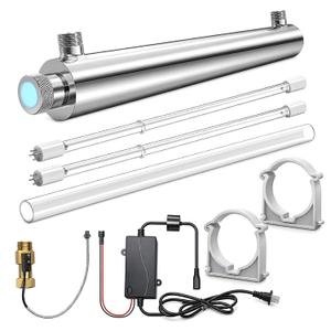 Whole House UV Water Filter, 55W Ultraviolet Water Purifier with Flow Sensor & 5-Min Delay Shutoff, 12 GPM Stainless Steel UV Water Treatment System for Well Water, 3/4" MNPT, 120V