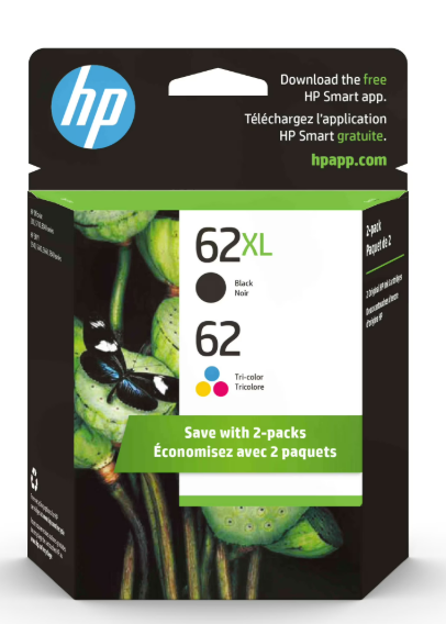 HP 62XL Black / 62 Tri-Color Ink Cartridges, N9H67FN, 2 / Pack 2 PK