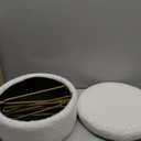 Storage Ottoman Round Footrest Stool, Vanity Stool Chair Faux Teddy Fur with Storage, Modern Multifunctional Chairs, Cream White UASND51W