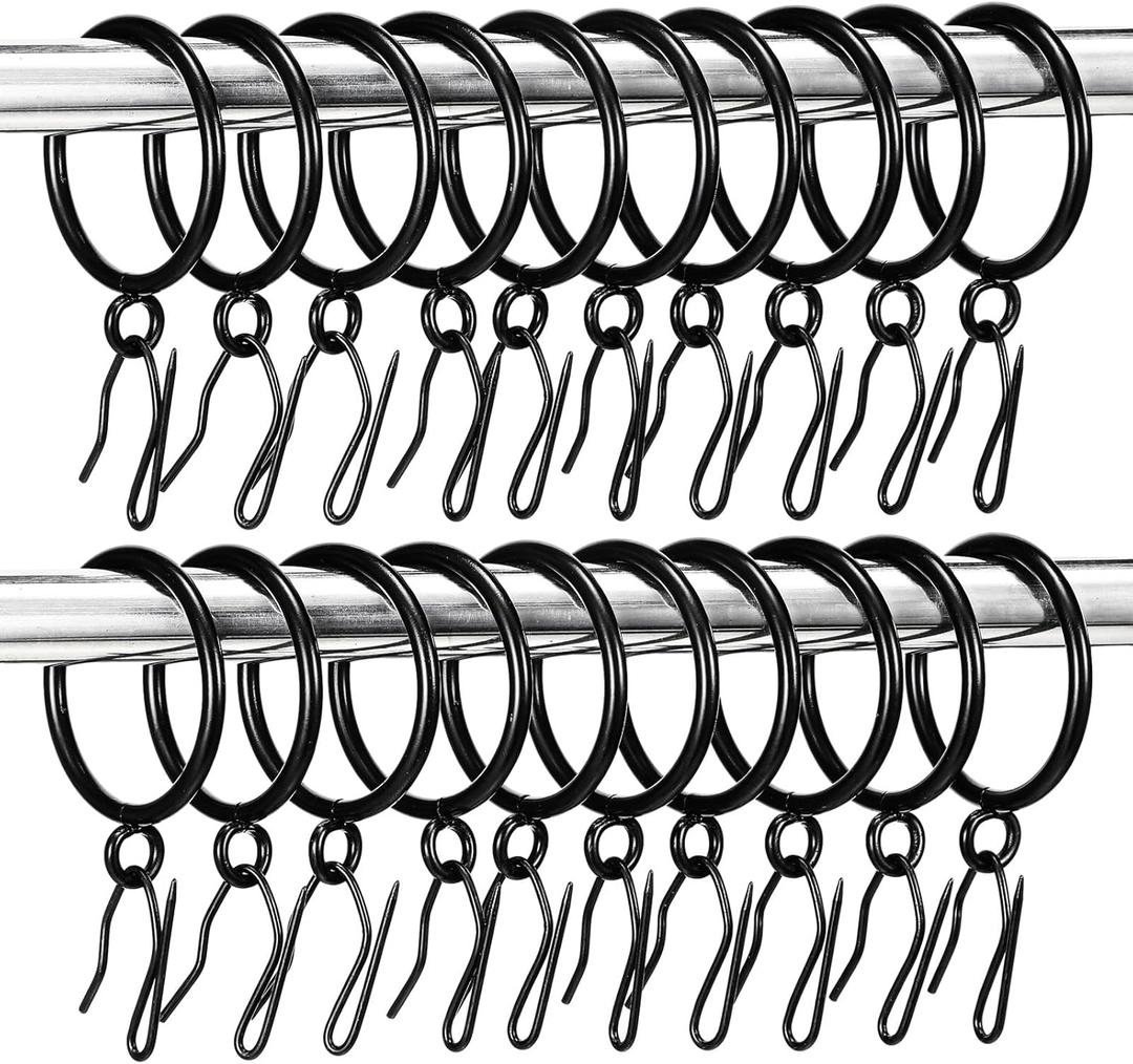Hicarer 72 Pieces 1.5 Inch Metal Drapery Curtain Rings Curtain Hanging Rings and 90 Pieces Metal Curtain Drapery Pin Hooks for Window Door Curtain, Black, 38 mm Internal Diameter