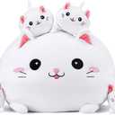 YIIQUWEN Cat Plush Cute Cat Stuffed Animal with 4 Baby Soft Pillow Birthday Gift for Girls Boys Kids Decor