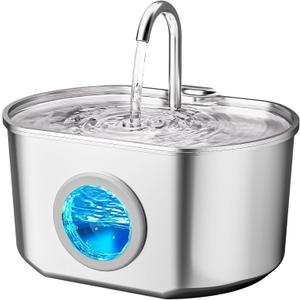 Cat Water Fountain Stainless Steel: 73oz/2.2L Cat Fountain for Drinking- Pet Water Fountain Inside - Automatic Dog Watering Dispenser Bowl - Pet Feeding & Watering Supplies