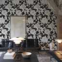 Vintage Floral Peel and Stick Wallpaper Boho Removable Self Adhesive Wall Paper for Bedroom,Kitchen Accent Wall Decorations 17.3"x236" Vintage White and Black Floral Leaf Vinyl Contact Paper