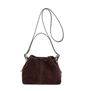 Women Vintage Suede Handbags Tote Handbag Drawstring Bucket Bag Slouchy Crossbody Shoulder Bag Satchel Everyday Purse (brown)