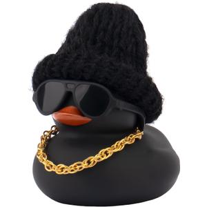 wonuu Car Dashboard Colorful Rubber Ducks, Christmas Eve Decorations Rubber Ducky for Car Ornament Cute Duck with Knit Hat, Glasses, Necklace (Black)