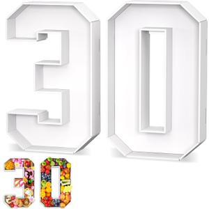 Paready 13.78'' Fillable Cardboard Number 30, Charcuterie Foam Board Number 30, Food Fillable Number Shaped Sweets Flower Candy Cupcake Container Box for 30th Anniversary Birthday Party Decoration