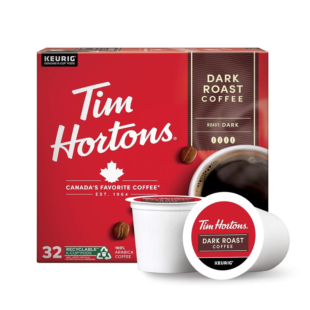 Tim Hortons Dark Roast Coffee, Single-Serve K-Cup Pods Compatible with Keurig Brewers, 32ct K-Cups,Red (EXP 05/27/26)