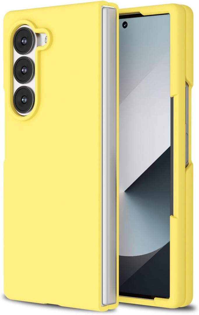for Samsung Galaxy Z Fold 6 Phone Case Silicone, Minimalist Ultra Thin Slim Soft Rubber Solid Color Simple Cute Case for Women, Aesthetic Girly Plain Jelly Gel &Camera Cover Protection, Yellow